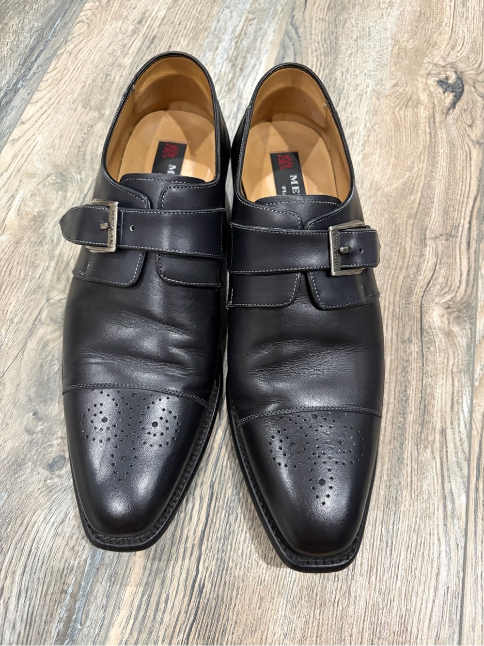 Mezlan Black Leather Double Monk Strap Dress Shoes